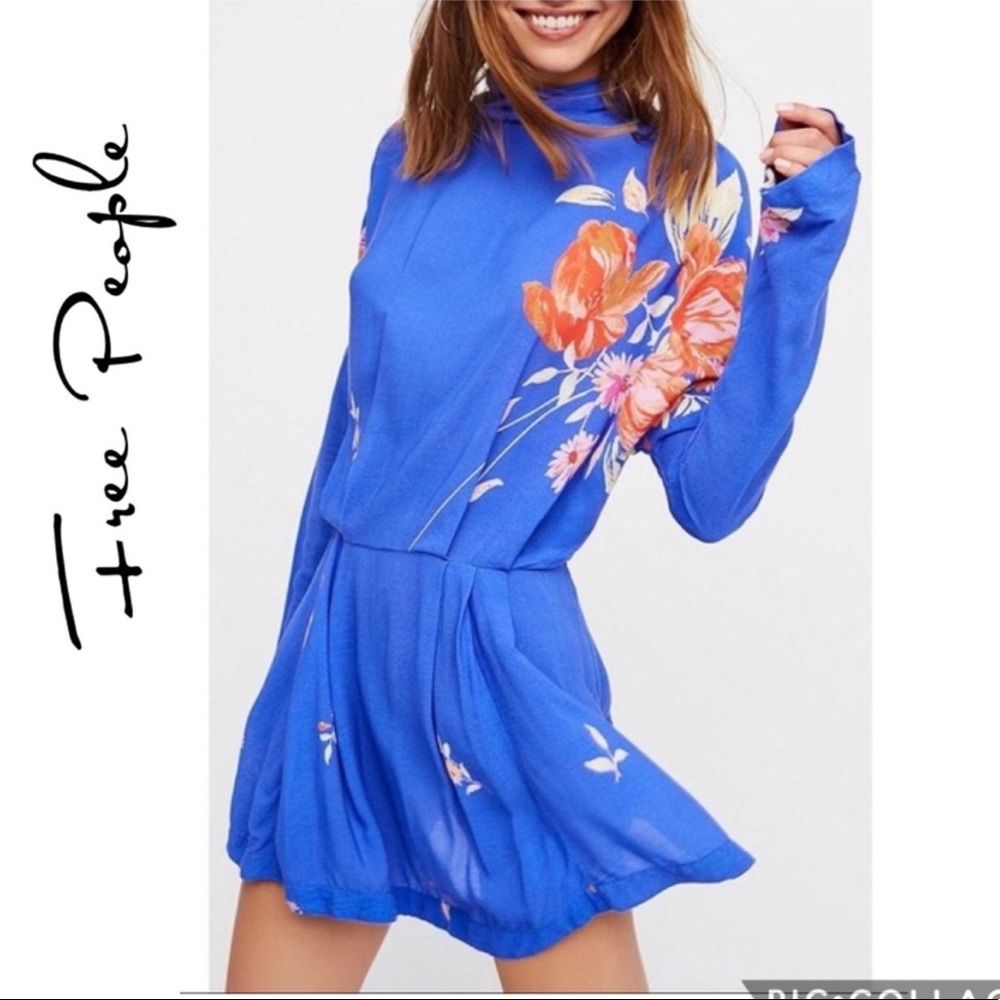 Free People Blue Tunic Dress Top Floral Print
